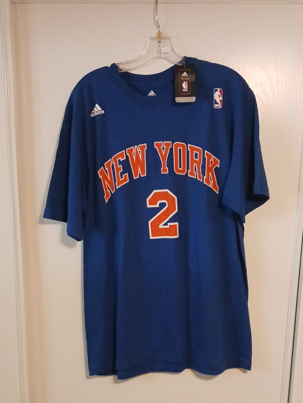 adidas Blue New York #2 Short Sleeve Jersey Tee with Orange Accents
